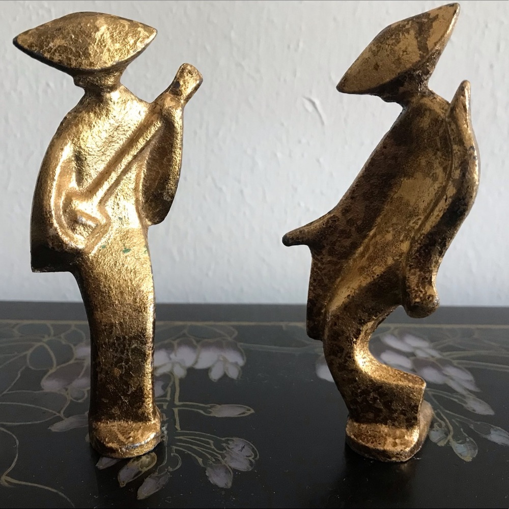 Mid Century Gilded Cast Iron Geisha Figurines (pair)